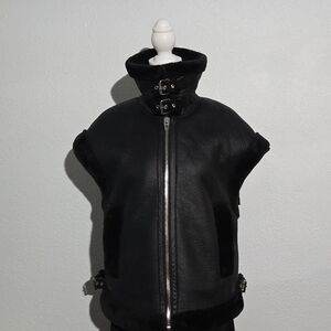 Edgy Chunky Moto Blank NYC Black Shearling Vest Womens Small